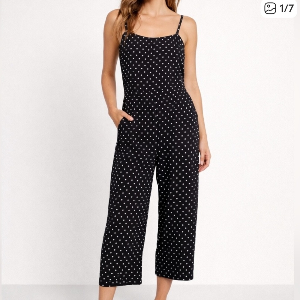 Old Navy Black Polka Dot Cropped Strap Jumpsuit